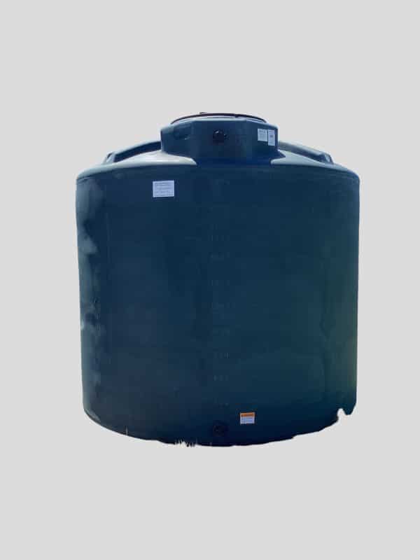 The image shows a dark green vertical water storage tank.