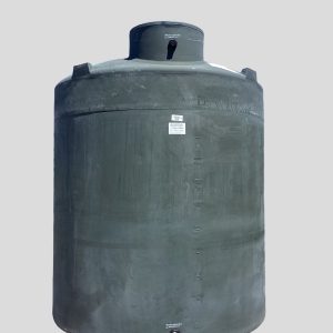 The image displays a vertical water storage tank that is green in color.