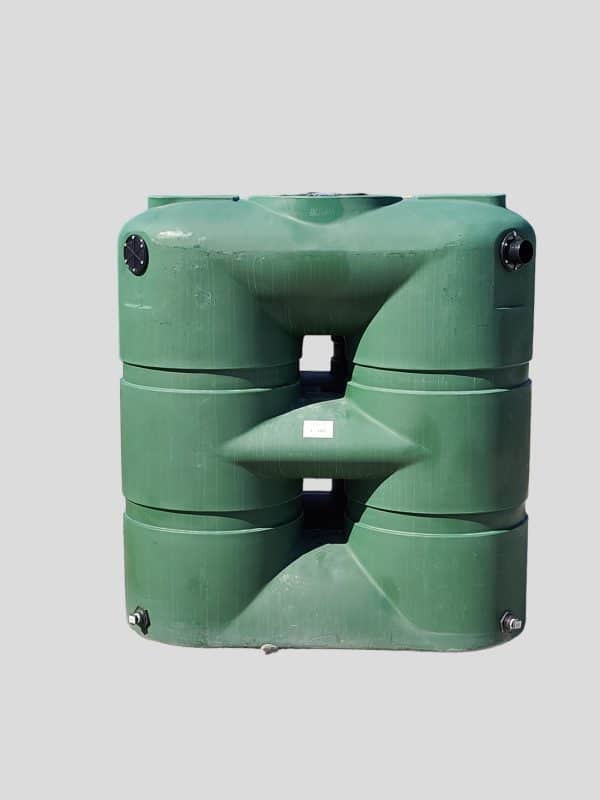 The image shows a 265gal 25 inches width and 64 inches height and 59 inches length Rain Harvesting Slimline Forest Green Poly Water