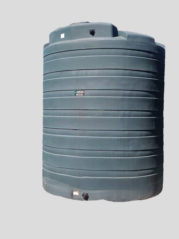 The image shows a 4050gal 101 inches diameter and 129 inches in height Standard Water Dark Green Poly Water Tank