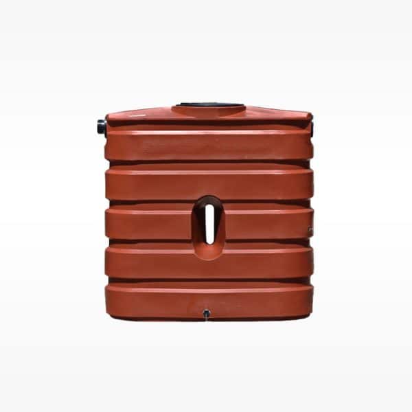 The image shows a 130gal 17 inches width, 50 inches height and 49 inches in length Rain Harvesting Forest Green "Slimline" Tank