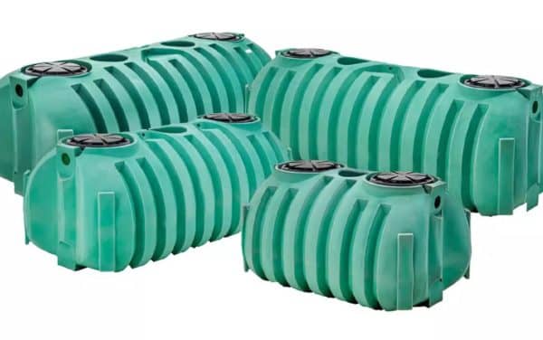 The image shows a NexGen D2 750gal Double Comp HDPE Septic Tank. Utilizes State of the art One-piece Seamless Construction For High-quality storage capabilities.